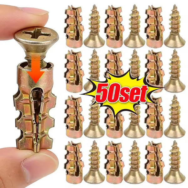 A set of heavy-duty thread repair wall anchors shown being inserted into a piece of metal.