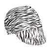 A close-up view of a durable welding and work cap with a black and white zebra stripe pattern.