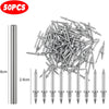A set of 50 double-head nails, including a long cylindrical nail and several pointed nails, for wood and furniture installati