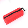 A red Oxford cloth hand-held storage bag with a black zipper and strap.