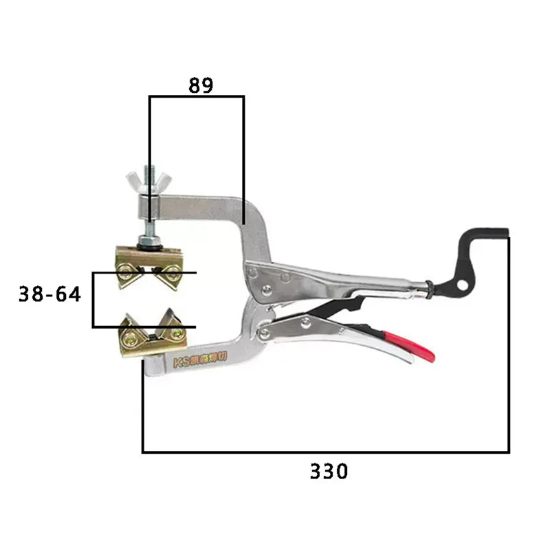 A set of professional tube welding pliers with dimensions 89 by 330 mm.