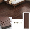 Close-up view of dark brown wood grain floor tiles and a sample plank showing dimensions.