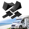 Black heavy-duty tire chocks shown in various angles for vehicle safety