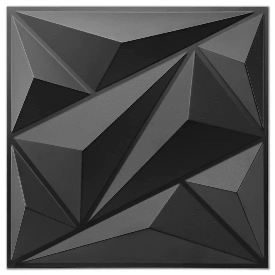 A set of ten dark gray 3D diamond PVC wall panels with a geometric, faceted texture.