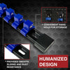 Blue swivel socket organizer rail with convenient hang holds and a smooth, rust-resistant design for tool storage.