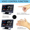 Demonstration of voice control function for a digital weather station clock showing activation via touch and clap.