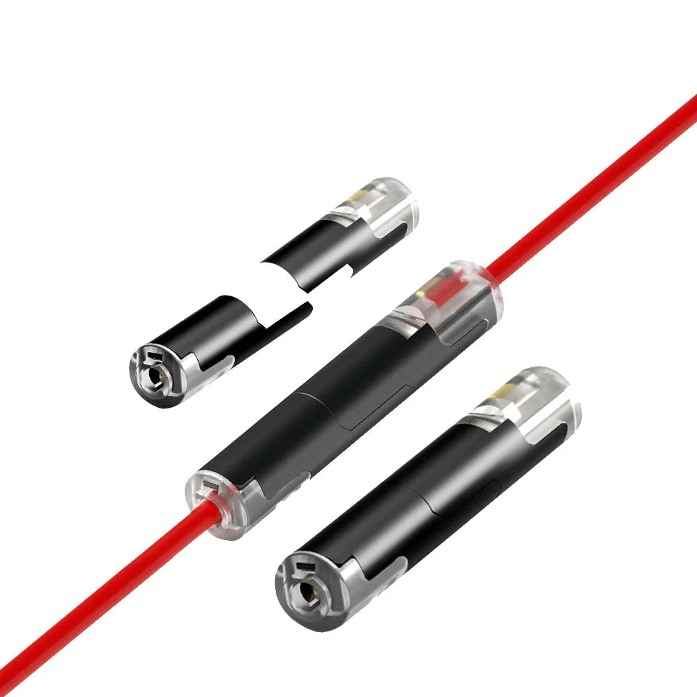 A set of red wire connectors with black and silver tips, used for automotive and electronics applications.