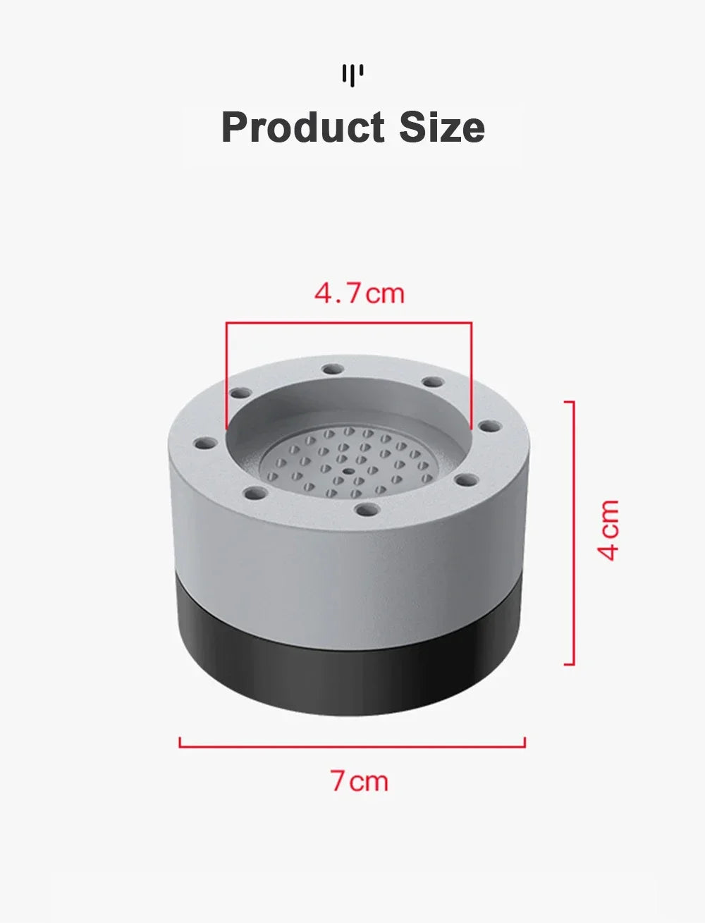 Top view of a round, silver silicone feet pad with a central hole and mounting features.