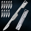 A multi-blade folding pocket knife kit showing a main blade and several individual blades.