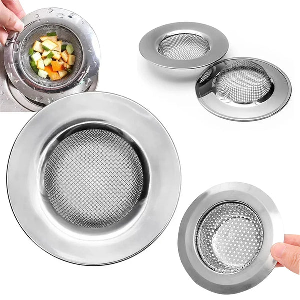 Stainless steel sink strainer drain filter mesh with multiple sizes and a food preparation basket