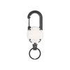 A black heavy duty retractable pull badge holder keychain with a round white badge holder.