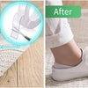 Before and after comparison showing the application of heavy-duty transparent double-sided adhesive tape on a shoe.