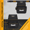 Black tool bag with adjustable belt length and detachable design for DIY and gardening tools