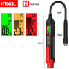 A black portable digital brake fluid tester with a flexible hose and red grip.