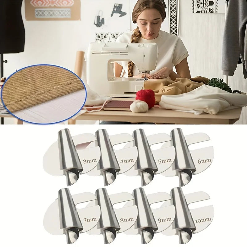 Ein Set von gerollten Hemmern für Nähmaschinen, verschiedene Größen von 3 mm bis 10 mm.