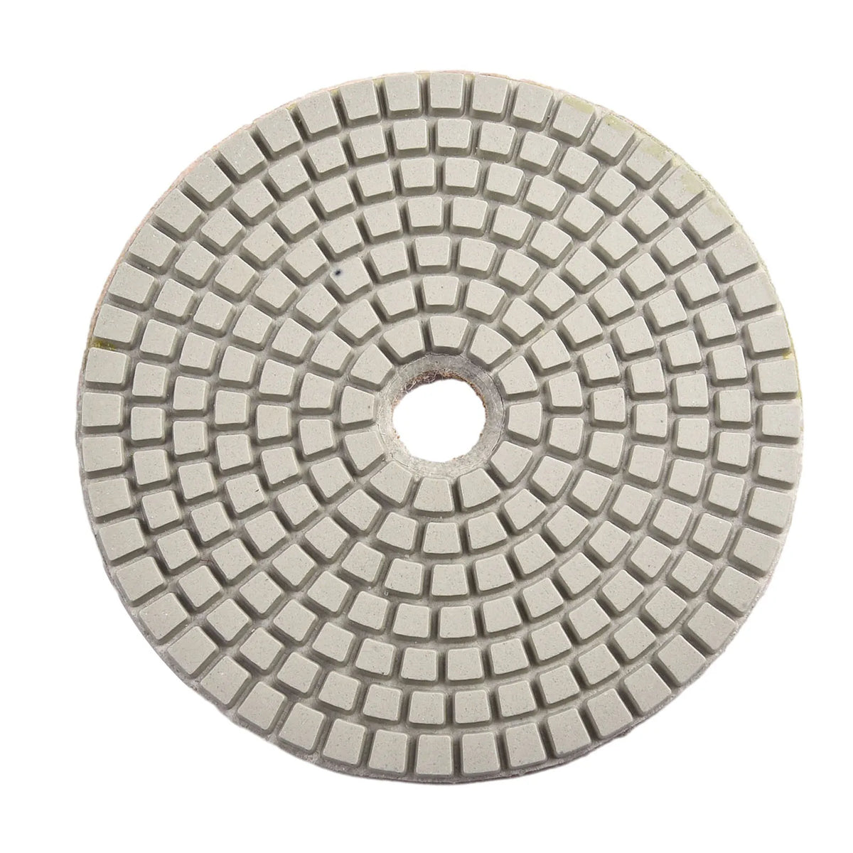 Runde, graue Diamantpolier-Pads mit zentraler Öffnung und Gittermuster.