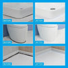 Before and after comparison showing the sealing of a bathroom sink and toilet with heavy-duty waterproof tape.