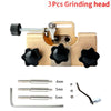 A set of three grinding heads and various sized blades for a precision chainsaw chain sharpening jig kit.