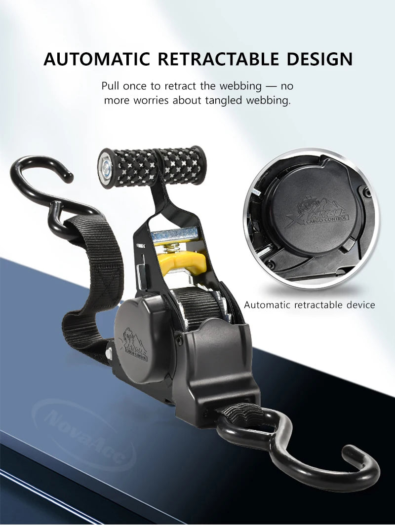 Automatic retractable device for webbing, showing the mechanism and strap.