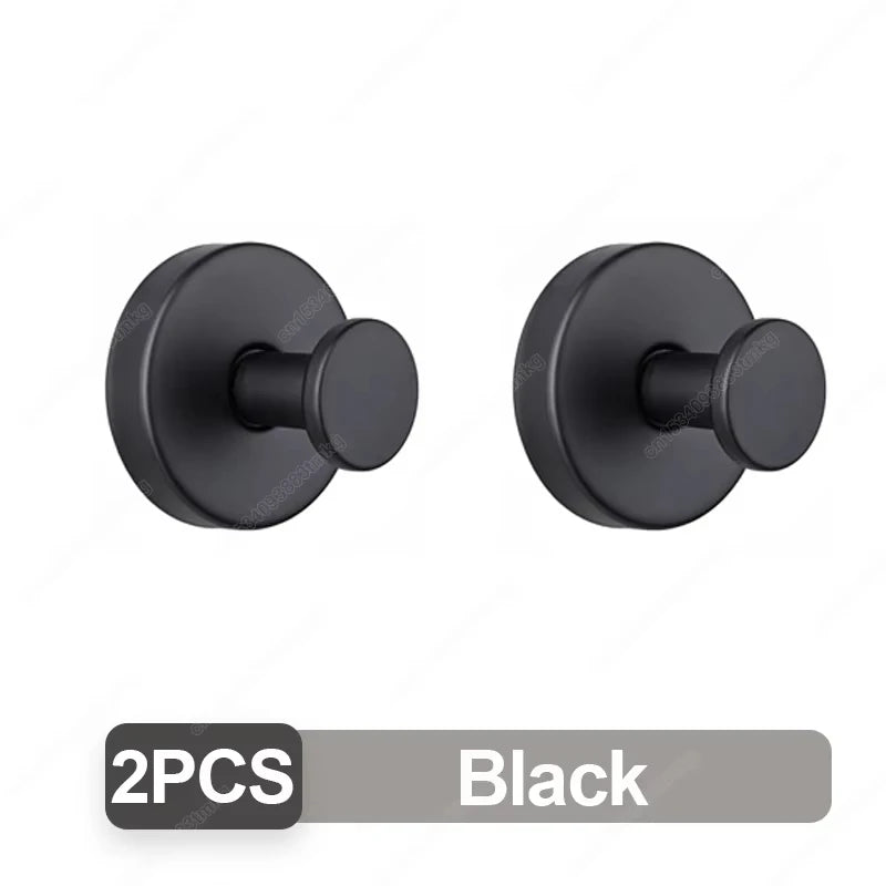A pair of black stainless steel suction cup hooks for bathroom and shower