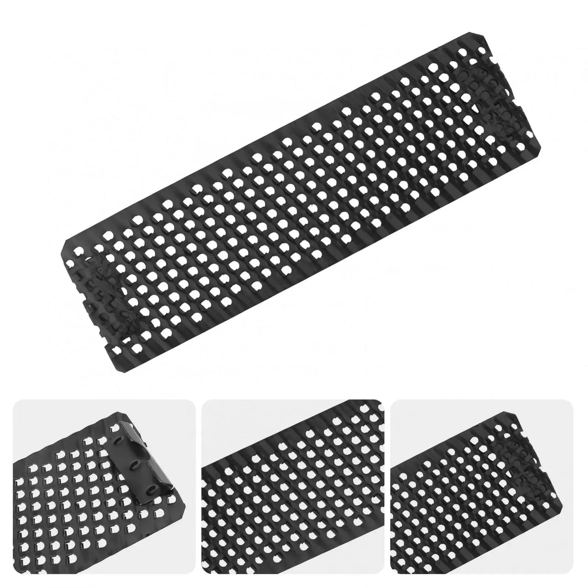 A black precision flat shaver replacement blade with a grid pattern.