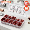 A clear plastic box containing various sizes of red silicone O-rings for sealing.
