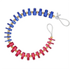 A precision thread gauge set consisting of various sized blue and gold threaded pins for measuring nuts and bolts.