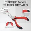 A pair of red and black curved nose pliers for hair extensions, showing details of the iron nickel alloy and durable construc