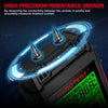 A high-precision resistance sensor probe measuring moisture content using two probes on a digital wood moisture meter.