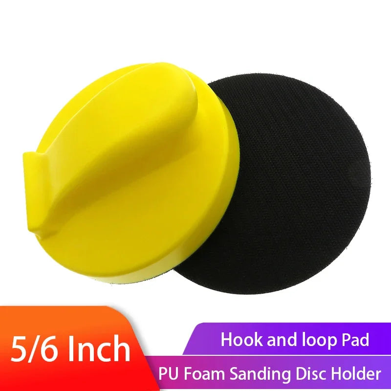 Support pour disque de ponçage en mousse PU jaune et noir avec système de crochet et boucle