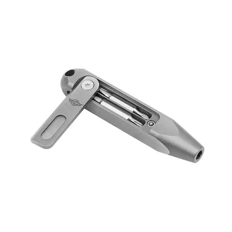 A silver titanium alloy multifunctional screwdriver tool with a handle and shaft.