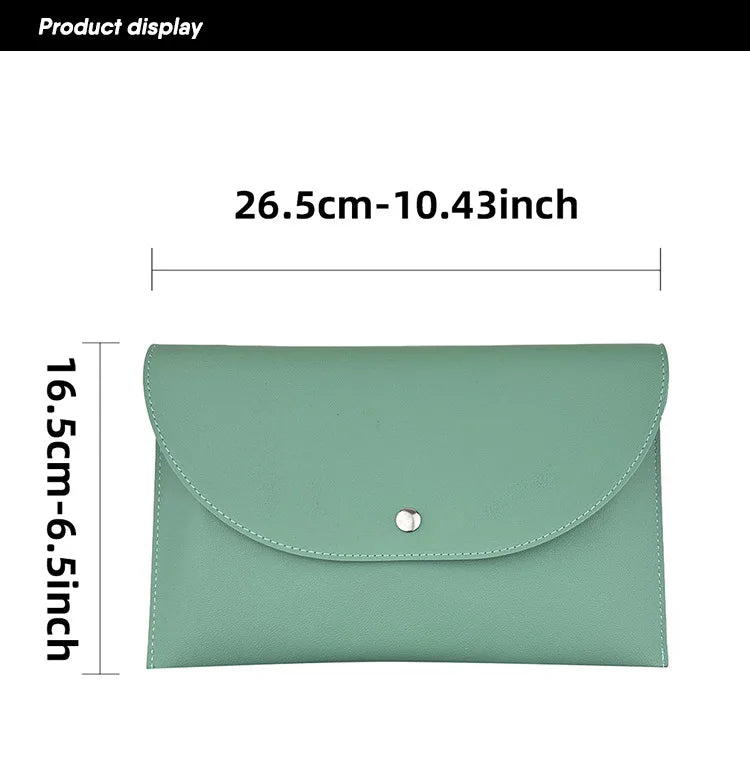 A light mint green knitting and crochet needle set displayed with its dimensions.