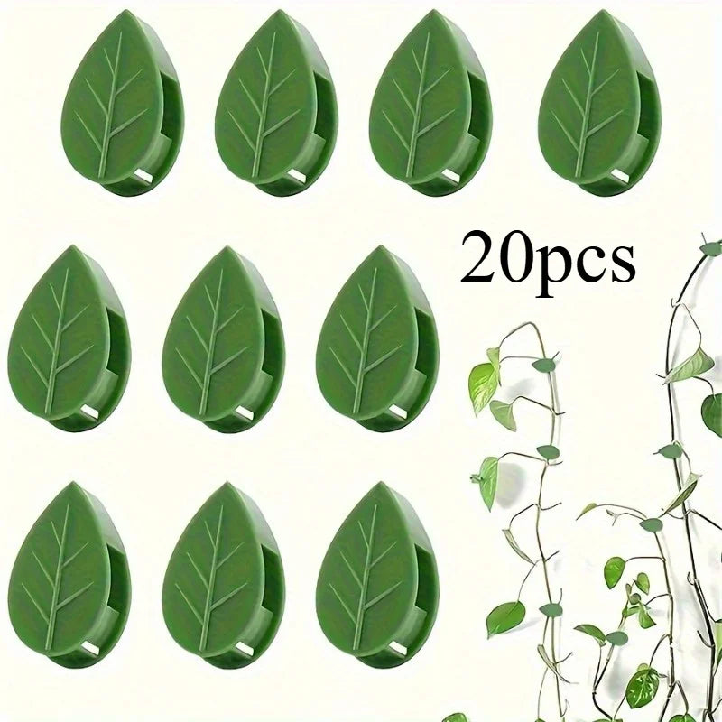 A set of twenty green plant wall climbing clips in various leaf shapes and sizes.