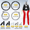 Stainless steel wire cutter and housing kit for bicycle cables including various sized cables, end caps, and cutters