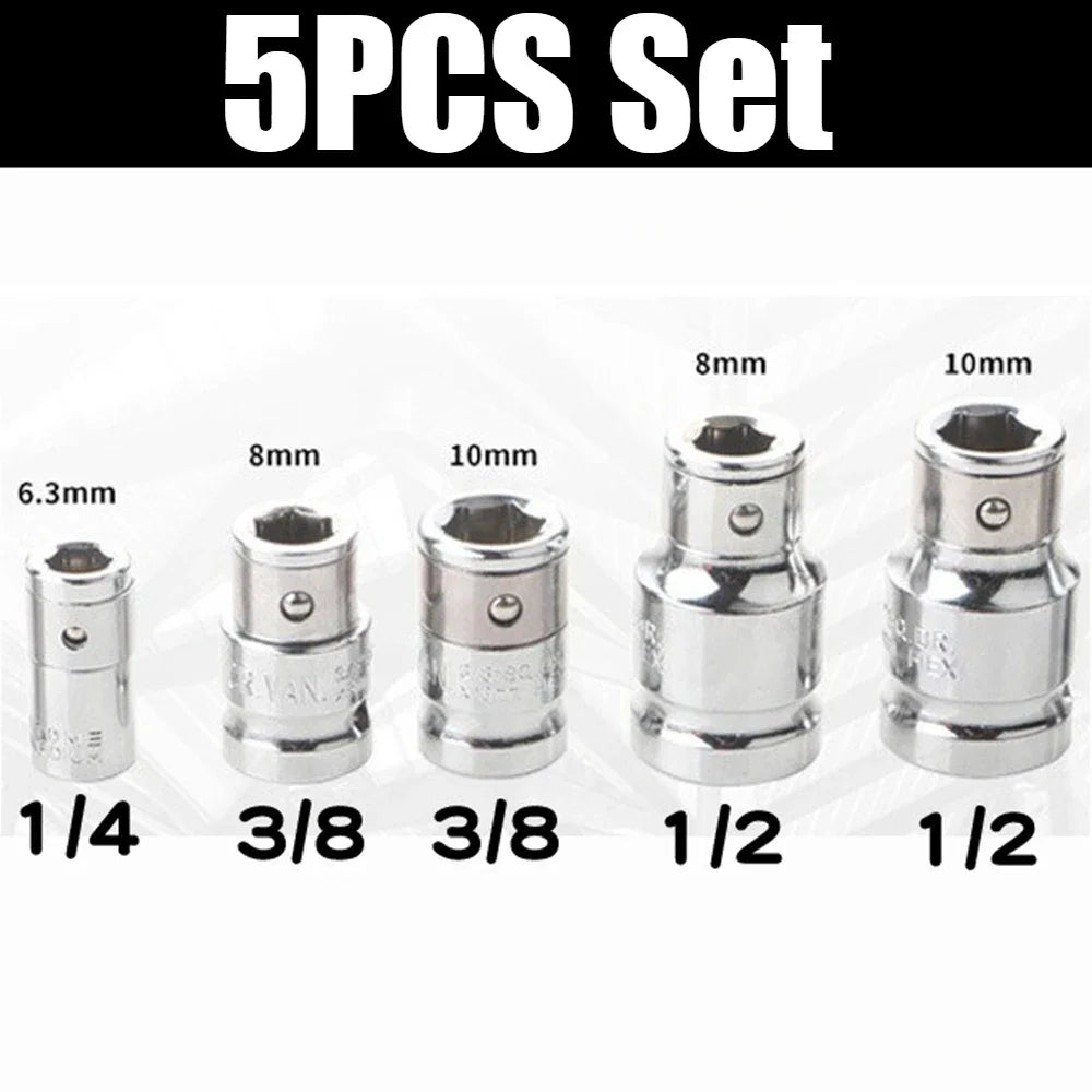 A set of precision socket wrench adapters with various sizes including 1/4, 3/8, and 1/2 inch drive sizes.