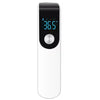 Thermomètre numérique infrarouge blanc avec affichage noir et argent et capteur rond.
