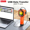 جهاز تصوير حراري محمول برتقالي متصل بجهاز كمبيوتر محمول عبر كابل لنقل البيانات عبر USB.