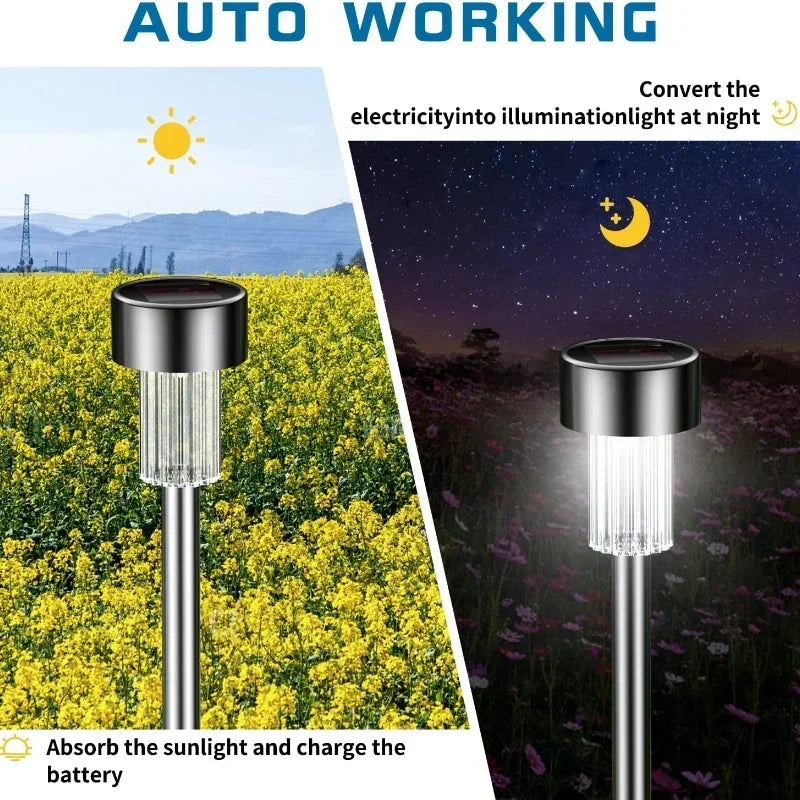 A solar powered outdoor garden lantern converts sunlight into illumination at night.