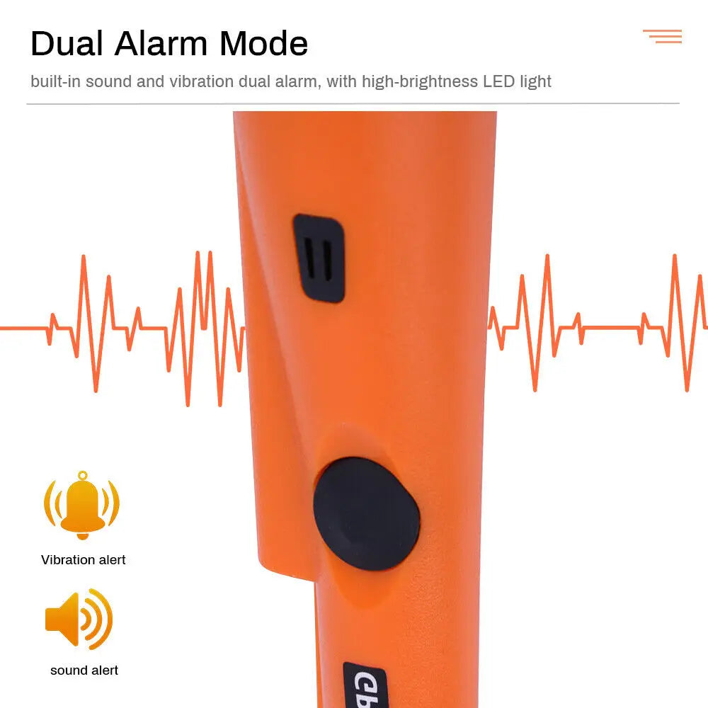 An orange handheld device with a black button, used for dual alarm mode.