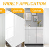 Pearlescent PVC self-adhesive wall stickers shown applied to a closet, desktop, cabinet, and wall.