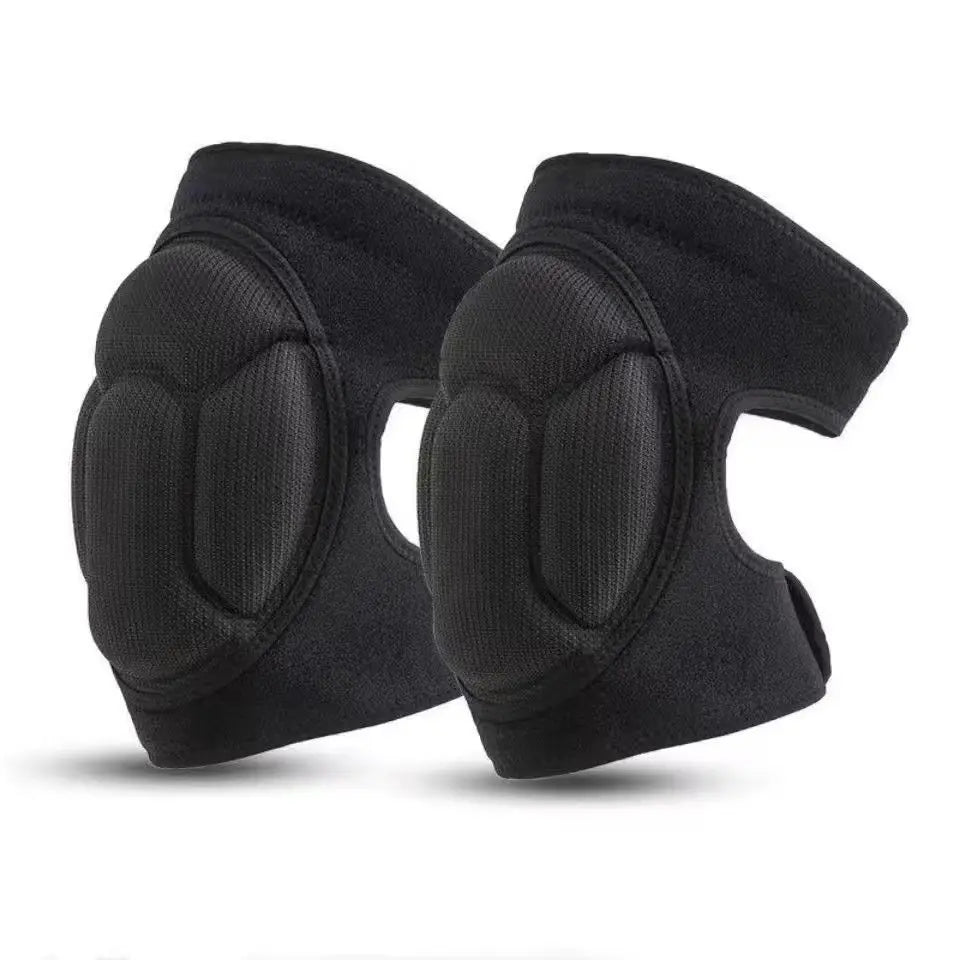 A pair of black durable knee pads designed for gardening and sports.