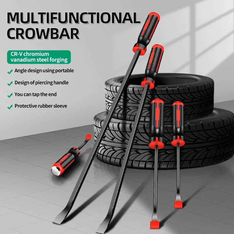 Ensemble de crowbars multifonctionnels en acier crome vanadium avec poignées perçantes et manchons en caoutchouc protecteurs.