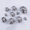 A set of heavy-duty stainless steel buckle pulleys and hardware components.