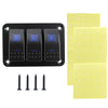 A black multi-group rocker switch panel with three illuminated switches and mounting screws.