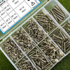 A collection of precision M3 self-tapping wood screws in various lengths and quantities packaged in clear plastic trays.