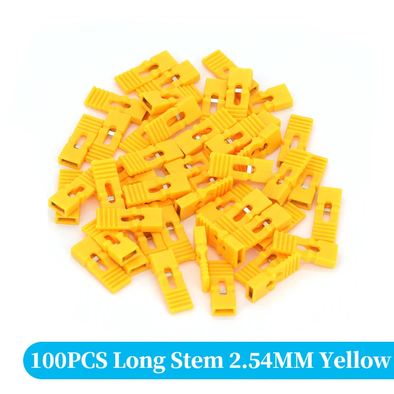 100 pieces of long stem 2.54mm yellow jumper cap connectors for through hole applications