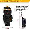 Black oxford fabric tool belt pouch for technicians with a yellow buckle and strap.