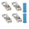 Four heavy-duty retractable tie down ropes are shown in various forms and colors.