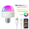 Bombilla LED blanca con domo de vidrio colorido y control remoto para ajustar brillo y 9 colores.