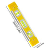 A yellow precision magnetic box level with multiple illuminated lines and measurement markings.